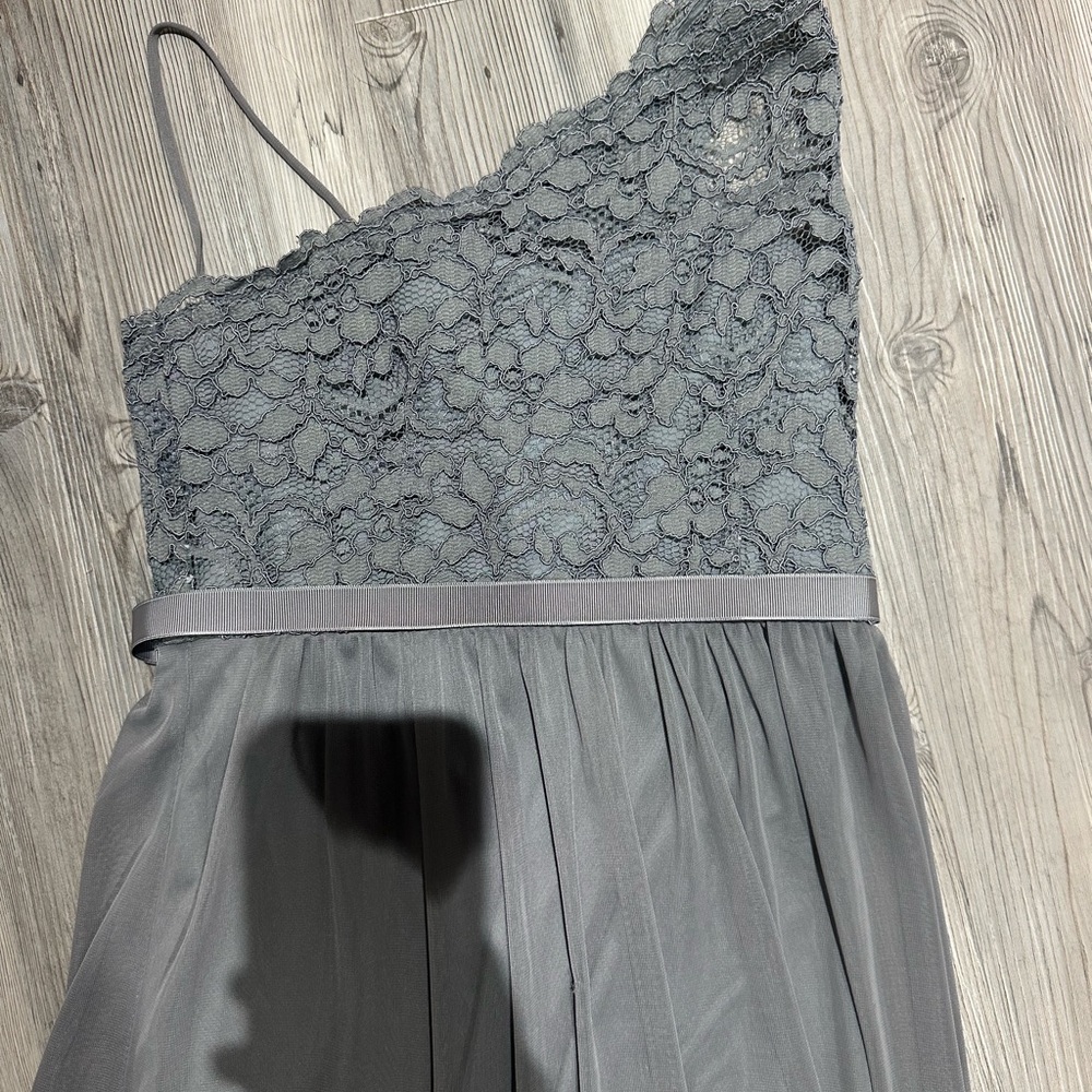 David's Bridal Gray Formal Dress One-Shoulder Lace